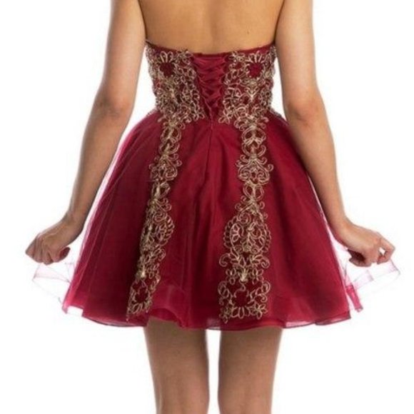 NEW BURGUNDY Sweetheart Neck A-Line Shape Prom Dress JT837 - Picture 3 of 7